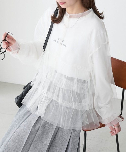 BONLECILL(ボンルシール)の「チュールラッフルフリルバンドカラーブラウス(シャツ/ブラウス・レディース・アイボリー/ブラック系1/ピンク/グレー/ブラック・FREE)」の17枚目の写真