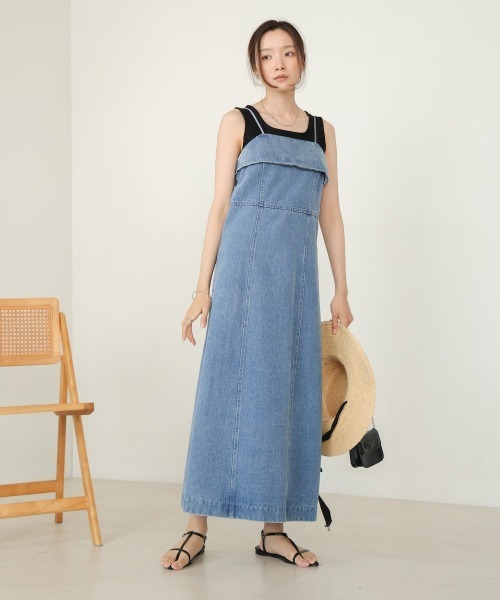 Bab(バブ)の「【低身長向けサイズあり】デニムキャミワンピース(ワンピース・レディース・インディゴブルー/オフホワイト/ライトブルー・S/M)」の12枚目の写真