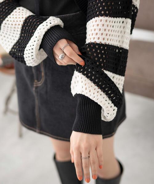 WEGO（ウィゴー）の「WEGO/メッシュリボンボレロ（カーディガン/ボレロ・レディース・ブラック系その他5/ホワイト/ブラック/グリーン・FREE）」の6枚目の写真