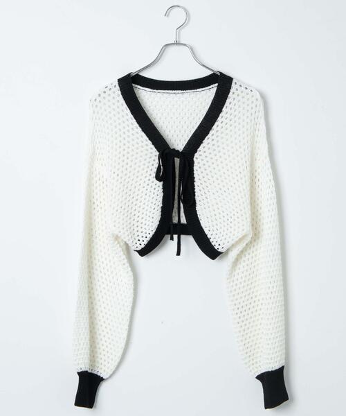 WEGO（ウィゴー）の「WEGO/メッシュリボンボレロ（カーディガン/ボレロ・レディース・ブラック系その他5/ホワイト/ブラック/グリーン・FREE）」の7枚目の写真