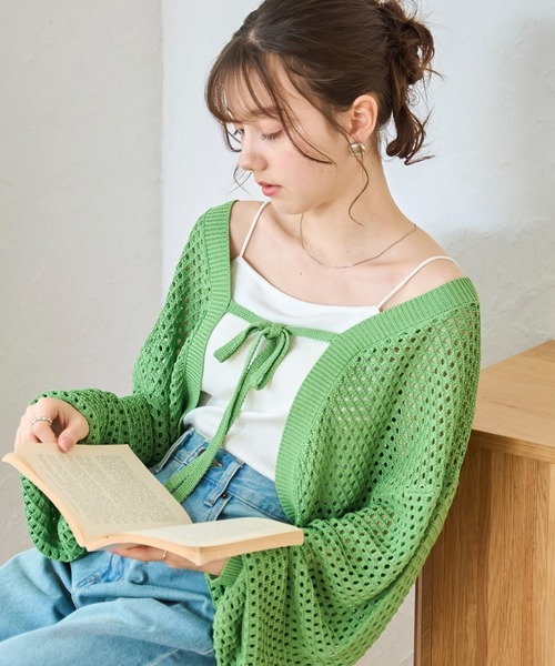 WEGO（ウィゴー）の「WEGO/メッシュリボンボレロ（カーディガン/ボレロ・レディース・ブラック系その他5/ホワイト/ブラック/グリーン・FREE）」の4枚目の写真