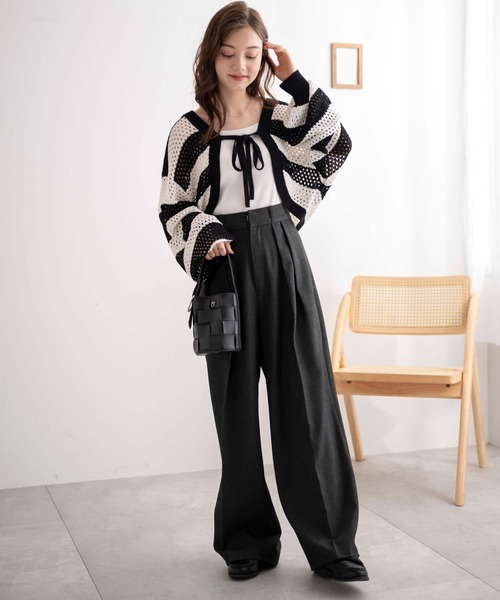 WEGO（ウィゴー）の「WEGO/メッシュリボンボレロ（カーディガン/ボレロ・レディース・ブラック系その他5/ホワイト/ブラック/グリーン・FREE）」の15枚目の写真