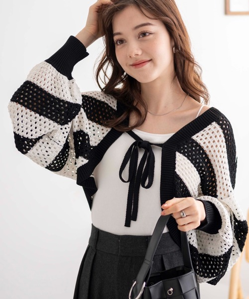 WEGO（ウィゴー）の「WEGO/メッシュリボンボレロ（カーディガン/ボレロ・レディース・ブラック系その他5/ホワイト/ブラック/グリーン・FREE）」の19枚目の写真