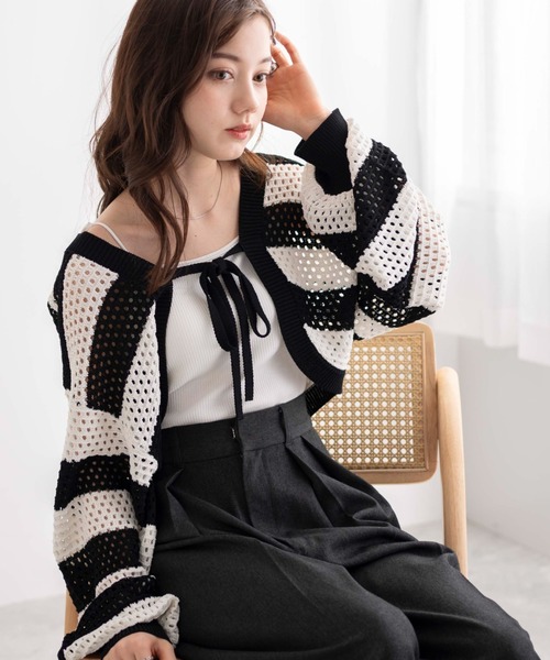 WEGO（ウィゴー）の「WEGO/メッシュリボンボレロ（カーディガン/ボレロ・レディース・ブラック系その他5/ホワイト/ブラック/グリーン・FREE）」の20枚目の写真