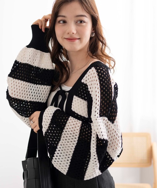 WEGO（ウィゴー）の「WEGO/メッシュリボンボレロ（カーディガン/ボレロ・レディース・ブラック系その他5/ホワイト/ブラック/グリーン・FREE）」の18枚目の写真