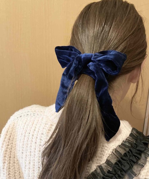 acca リボン ベロア シュシュ ポニー ネイビー pur chouchou（ピュールシュシュ）の「pur chouchou/ ベロア