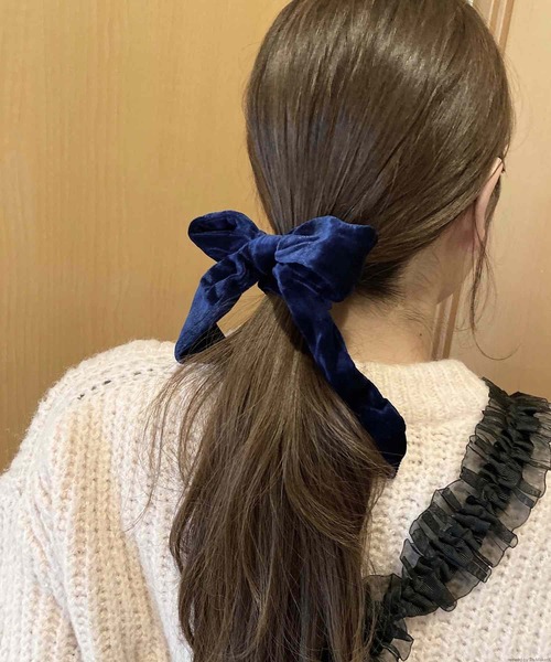 acca リボン ベロア シュシュ ポニー ネイビー サテンリボンベルベットシュシュ | ACCA