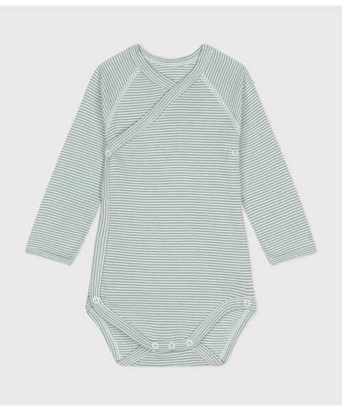 PETIT BATEAU(プチバトー)の「長袖あわせボディ(肌着・キッズ・ホワイト×グリーン/ホワイト×ピンク・6MONTH/3MONTH/12MONTH)」の2枚目の写真