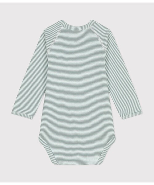 PETIT BATEAU(プチバトー)の「長袖あわせボディ(肌着・キッズ・ホワイト×グリーン/ホワイト×ピンク・6MONTH/3MONTH/12MONTH)」の3枚目の写真