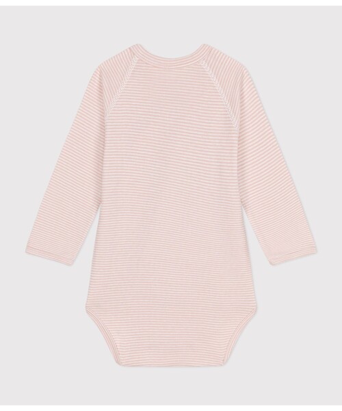PETIT BATEAU(プチバトー)の「長袖あわせボディ(肌着・キッズ・ホワイト×グリーン/ホワイト×ピンク・6MONTH/3MONTH/12MONTH)」の5枚目の写真