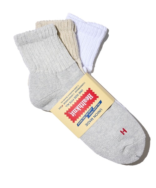 Healthknit(ヘルスニット)の「【Healthknit】3足セット ヘビーウェイトクウォーターソックス(ソックス/靴下・メンズ・ホワイト系1/ホワイト系2/グレー系2/ホワイト系3/ホワイト系5/その他4/その他1/その他2/その他3/ホワイト系4/グレー系1・FREE)」の2枚目の写真