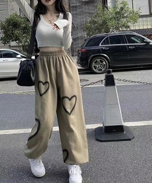 gossip！ロサンゼルス（ゴシップロサンゼルス）の「ハートペイントプリント  スウェット アンクルバンデッドパンツ（スウェットパンツ・レディース・カーキ/ブラック/ホワイト・FREE）」の16枚目の写真