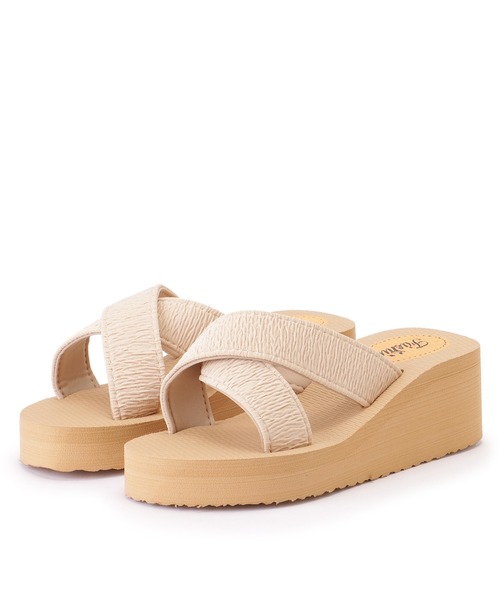 セール】配色 クロスベルト ウエッジ コンフォート サンダル