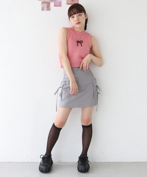 nomnom（ノムノム）の「【nomnom】リボンカーゴミニスカート（スカート・レディース・ベージュ/カーキ/グレー・SMALL/MEDIUM）」の10枚目の写真