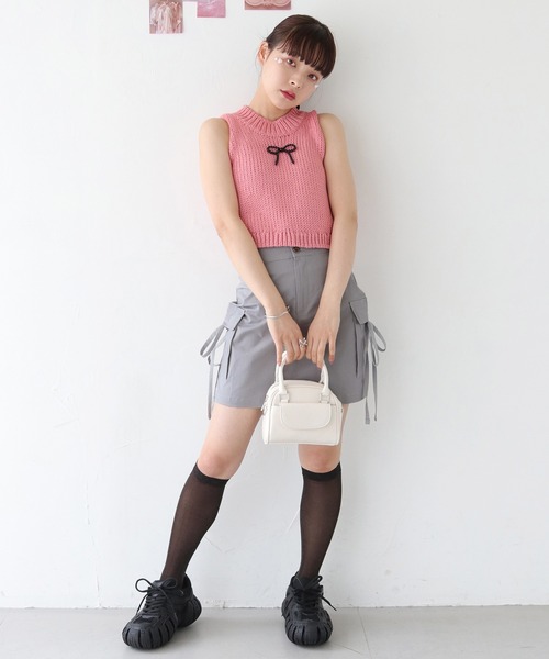 nomnom（ノムノム）の「【nomnom】リボンカーゴミニスカート（スカート・レディース・ベージュ/カーキ/グレー・SMALL/MEDIUM）」の13枚目の写真