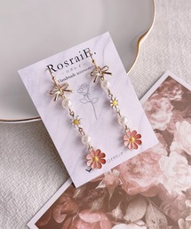 【RosraiE】マーガレット リボンパール ロング ピアス(MA)