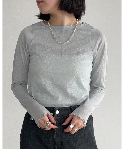 leimn(レイムン)の「ラメトップス(Tシャツ/カットソー・レディース・ブラック×シルバー/シルバー・M)」の1枚目の写真