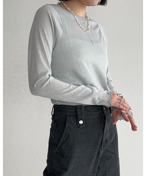 leimn(レイムン)の「ラメトップス(Tシャツ/カットソー・レディース・ブラック×シルバー/シルバー・M)」の5枚目の写真