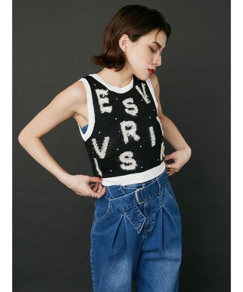 EVRIS（エヴリス）の「ジャガードサマーニットタンク（タンクトップ・レディース・イエロー/ブルー/ブラック・FREE）」の4枚目の写真
