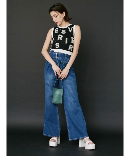 EVRIS（エヴリス）の「ジャガードサマーニットタンク（タンクトップ・レディース・イエロー/ブルー/ブラック・FREE）」の5枚目の写真