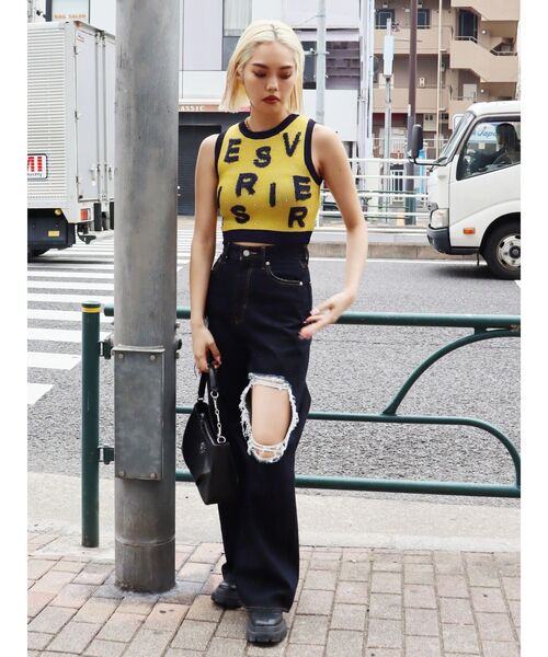 EVRIS（エヴリス）の「ジャガードサマーニットタンク（タンクトップ・レディース・イエロー/ブルー/ブラック・FREE）」の10枚目の写真