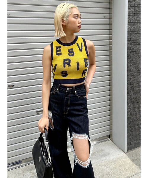 EVRIS（エヴリス）の「ジャガードサマーニットタンク（タンクトップ・レディース・イエロー/ブルー/ブラック・FREE）」の13枚目の写真