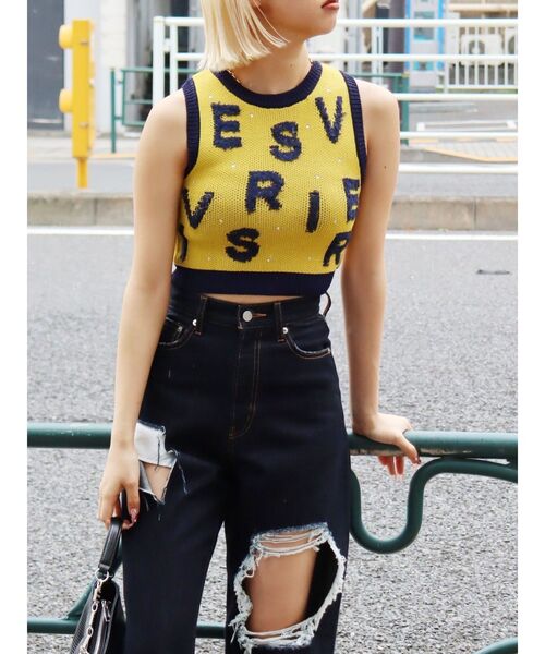 EVRIS（エヴリス）の「ジャガードサマーニットタンク（タンクトップ・レディース・イエロー/ブルー/ブラック・FREE）」の15枚目の写真