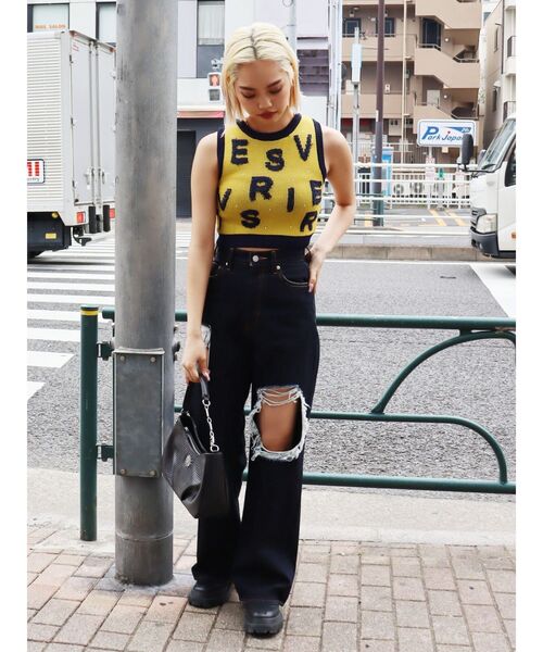 EVRIS（エヴリス）の「ジャガードサマーニットタンク（タンクトップ・レディース・イエロー/ブルー/ブラック・FREE）」の16枚目の写真