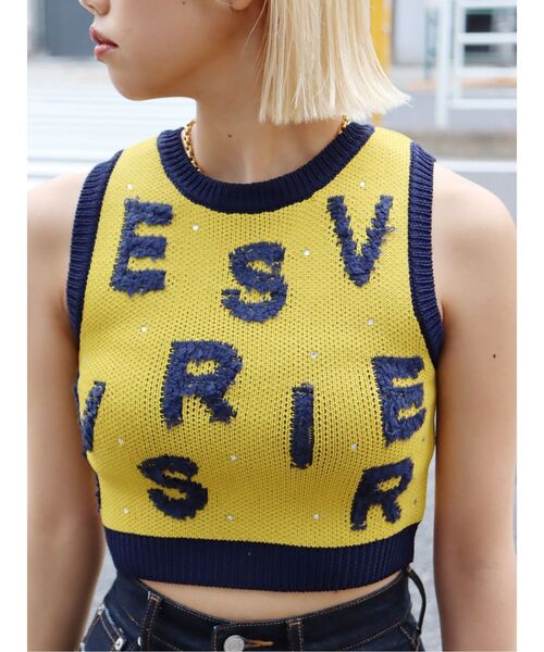 EVRIS（エヴリス）の「ジャガードサマーニットタンク（タンクトップ・レディース・イエロー/ブルー/ブラック・FREE）」の3枚目の写真