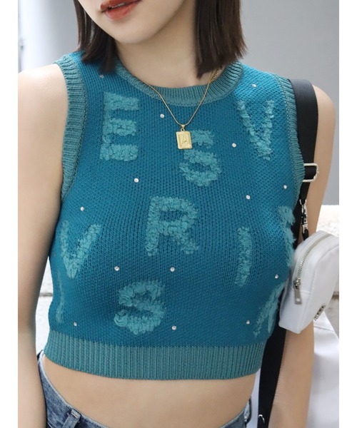 EVRIS（エヴリス）の「ジャガードサマーニットタンク（タンクトップ・レディース・イエロー/ブルー/ブラック・FREE）」の2枚目の写真