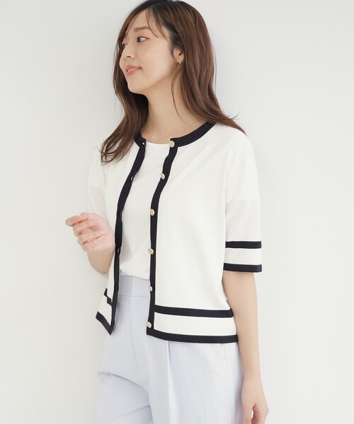 index(インデックス)の「◆UV バイカラー半袖カーディガン オーガニックコットン 【洗濯機洗い可】(カーディガン/ボレロ・レディース・ブルー系9/ブラック系4/ホワイト系7・42/40/38/36)」の4枚目の写真