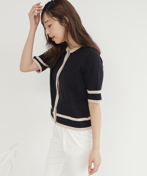 index(インデックス)の「◆UV バイカラー半袖カーディガン オーガニックコットン 【洗濯機洗い可】(カーディガン/ボレロ・レディース・ブルー系9/ブラック系4/ホワイト系7・42/40/38/36)」の8枚目の写真