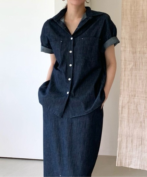 Twinkle;pm（トゥインクルピーエム）の「デニムライクセットアップシャツワンピース（ワンピース・レディース・ネイビー/サックスブルー・FREE）」の2枚目の写真