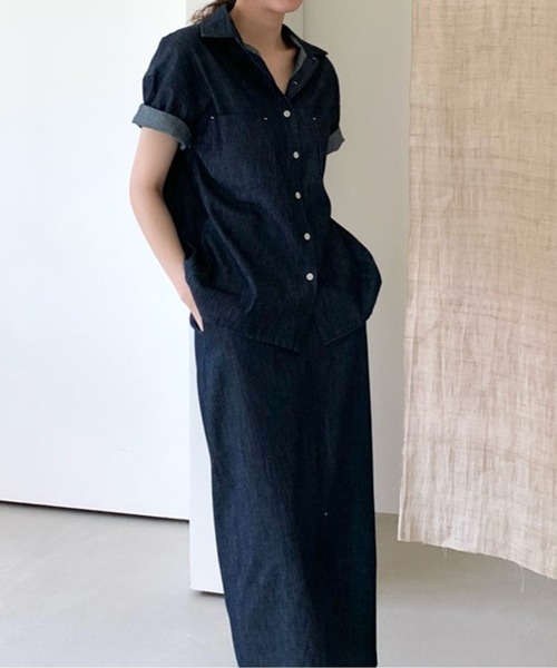 Twinkle;pm（トゥインクルピーエム）の「デニムライクセットアップシャツワンピース（ワンピース・レディース・ネイビー/サックスブルー・FREE）」の22枚目の写真