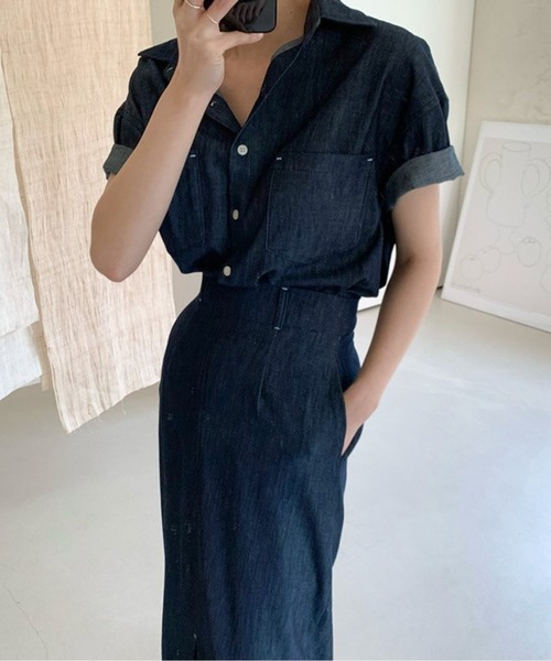 Twinkle;pm（トゥインクルピーエム）の「デニムライクセットアップシャツワンピース（ワンピース・レディース・ネイビー/サックスブルー・FREE）」の20枚目の写真