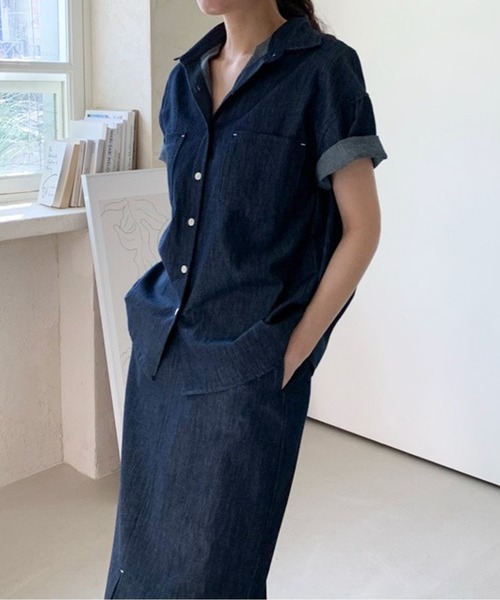 Twinkle;pm（トゥインクルピーエム）の「デニムライクセットアップシャツワンピース（ワンピース・レディース・ネイビー/サックスブルー・FREE）」の18枚目の写真
