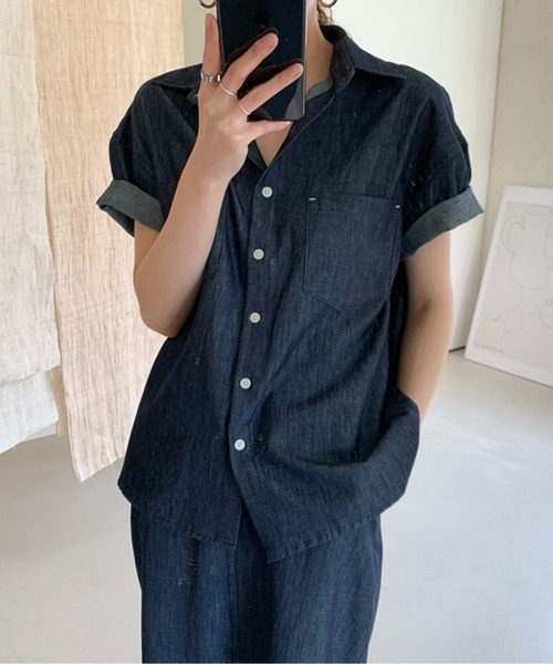 Twinkle;pm（トゥインクルピーエム）の「デニムライクセットアップシャツワンピース（ワンピース・レディース・ネイビー/サックスブルー・FREE）」の17枚目の写真