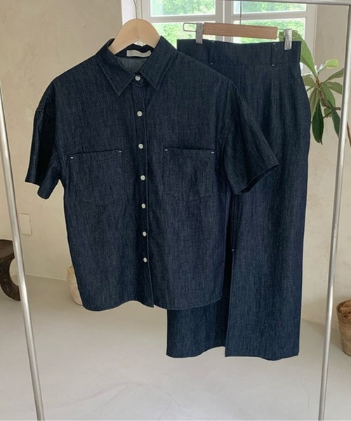 Twinkle;pm（トゥインクルピーエム）の「デニムライクセットアップシャツワンピース（ワンピース・レディース・ネイビー/サックスブルー・FREE）」の16枚目の写真