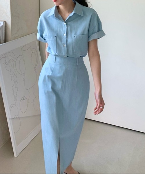 Twinkle;pm（トゥインクルピーエム）の「デニムライクセットアップシャツワンピース（ワンピース・レディース・ネイビー/サックスブルー・FREE）」の15枚目の写真