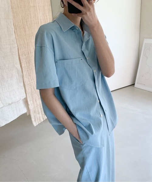 Twinkle;pm（トゥインクルピーエム）の「デニムライクセットアップシャツワンピース（ワンピース・レディース・ネイビー/サックスブルー・FREE）」の12枚目の写真