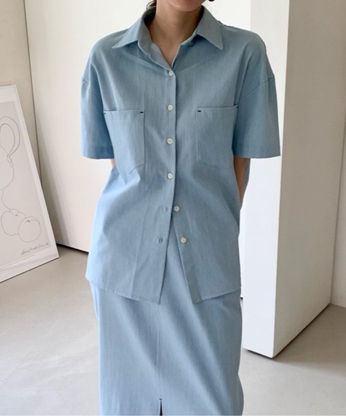 Twinkle;pm（トゥインクルピーエム）の「デニムライクセットアップシャツワンピース（ワンピース・レディース・ネイビー/サックスブルー・FREE）」の11枚目の写真