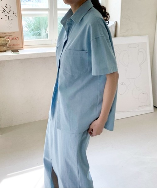 Twinkle;pm（トゥインクルピーエム）の「デニムライクセットアップシャツワンピース（ワンピース・レディース・ネイビー/サックスブルー・FREE）」の10枚目の写真