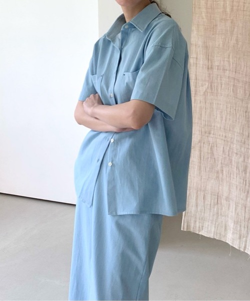 Twinkle;pm（トゥインクルピーエム）の「デニムライクセットアップシャツワンピース（ワンピース・レディース・ネイビー/サックスブルー・FREE）」の9枚目の写真