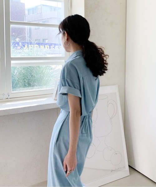 Twinkle;pm（トゥインクルピーエム）の「デニムライクセットアップシャツワンピース（ワンピース・レディース・ネイビー/サックスブルー・FREE）」の5枚目の写真