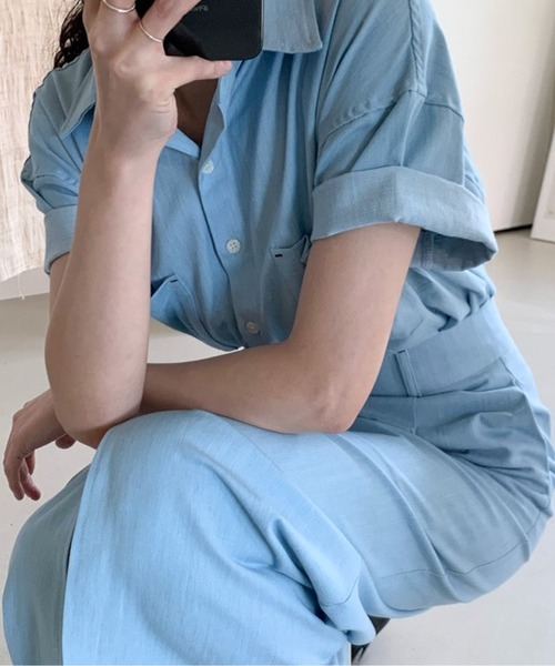 Twinkle;pm（トゥインクルピーエム）の「デニムライクセットアップシャツワンピース（ワンピース・レディース・ネイビー/サックスブルー・FREE）」の4枚目の写真