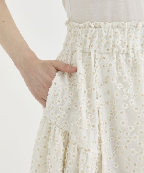 ツルバイマリコオイカワ】フラワーレースタックフレアロングスカート