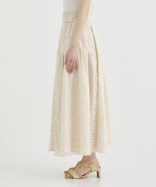 ツルバイマリコオイカワ】フラワーレースタックフレアロングスカート
