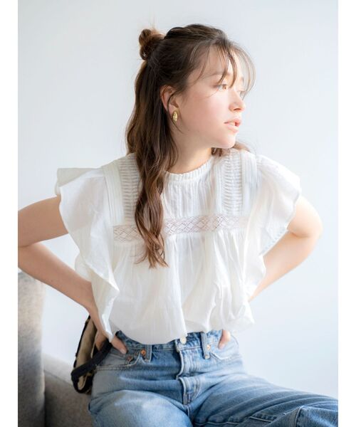 Ungrid（アングリッド）の「コットンノースリフリルブラウス（シャツ/ブラウス・レディース・ブラック/ピンク/オフホワイト・FREE）」の5枚目の写真