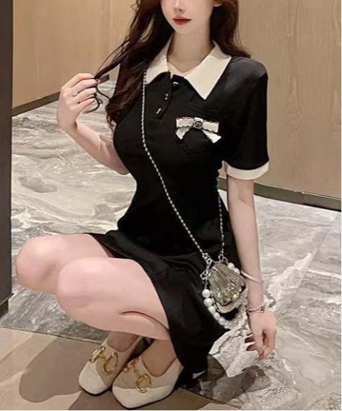 gossip！ロサンゼルス（ゴシップロサンゼルス）の「パイピング襟リボンモチーフ半袖ワンピース レディース A ラインミニ丈（ワンピース・レディース・ブラック・S/M）」の16枚目の写真