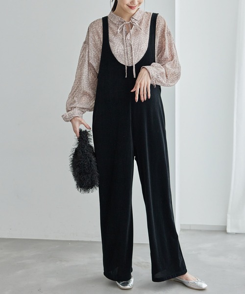 ROPE' PICNIC(ロペピクニック)の「ベロアロンパース(つなぎ/オールインワン・レディース・ブラック・36/38)」の4枚目の写真